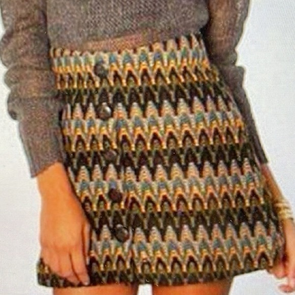 Free People Dresses & Skirts - Free People Open Knit Chevron Mod Mini Skirt Buttons 70s 80s Sz S